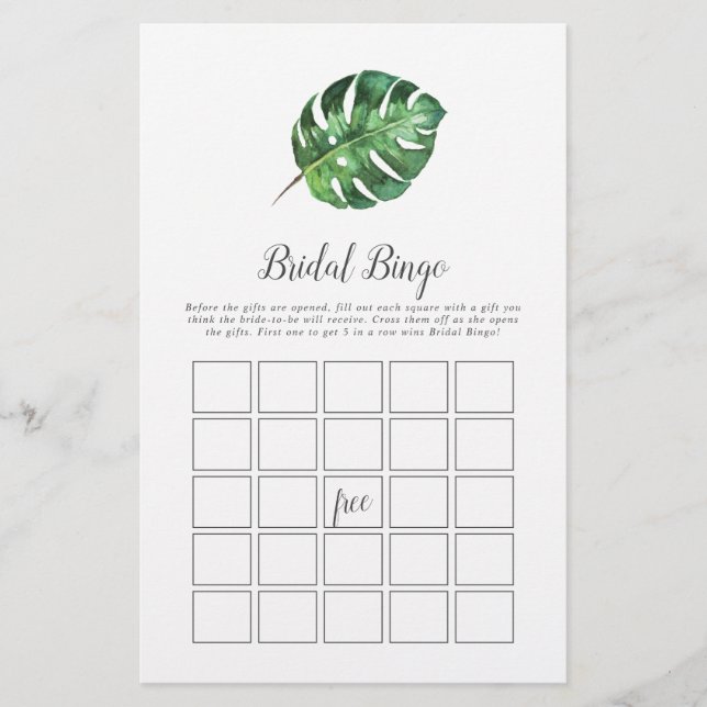 Wild Tropical Palm Bridal Bingo Game Flyer (Vorne)