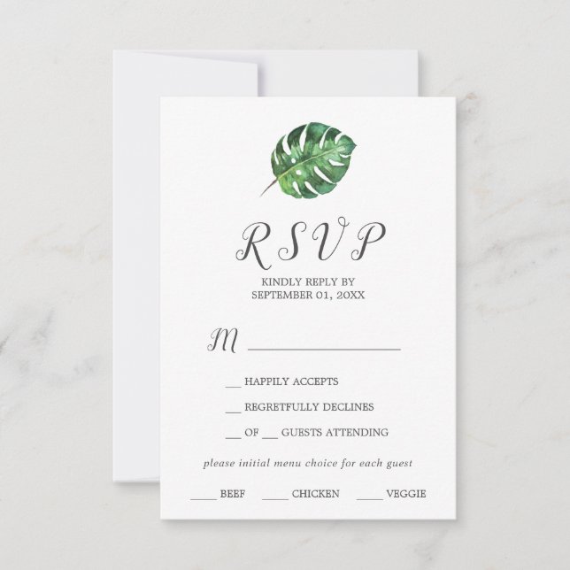 Wild Tropical Palm Menü Auswahl RSVP Karte (Vorderseite)