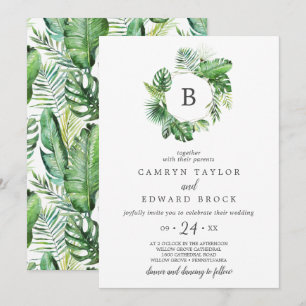 Wild-Tropical-Palm-Monogram-Hochzeit Einladung