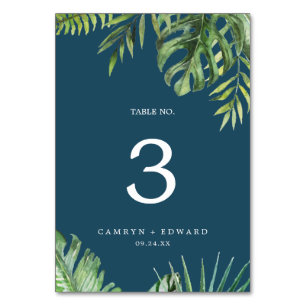 Wild Tropical Palm Navy Blue Tischnummer
