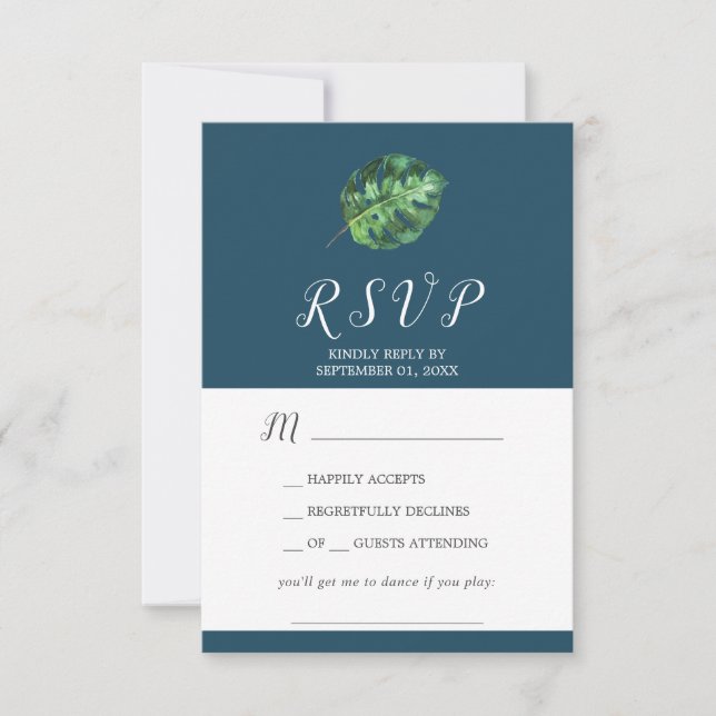 Wild Tropical Palm | Navy Song Request RSVP Card Karte (Vorderseite)