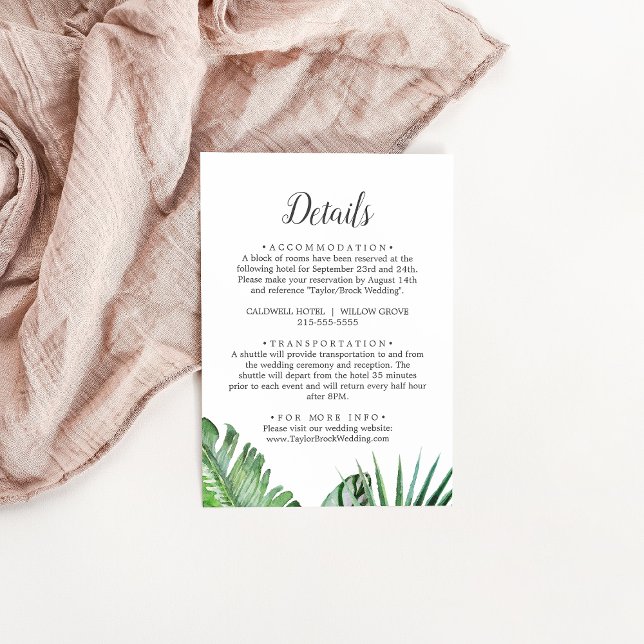 Wild Tropical Palm Wedding Details Umschließkarte Begleitkarte (Von Creator hochgeladen)