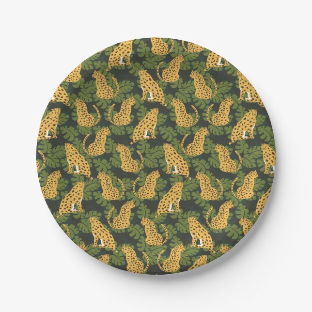 Wild Tropical Safari Leopard Jungle Palms Pappteller (Vorderseite)