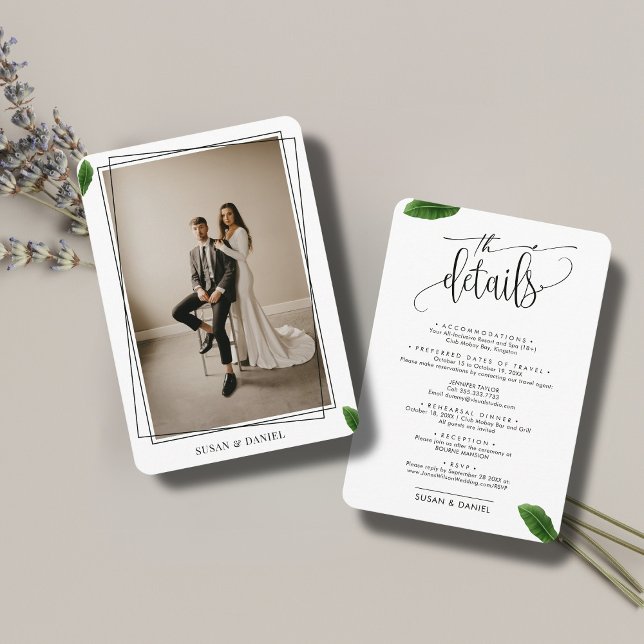 Wild tropische Blätter Foto Hochzeitreisen Details Begleitkarte (Von Creator hochgeladen)