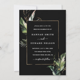Wild-tropische Foliage-Hochzeit Schwarz Einladung