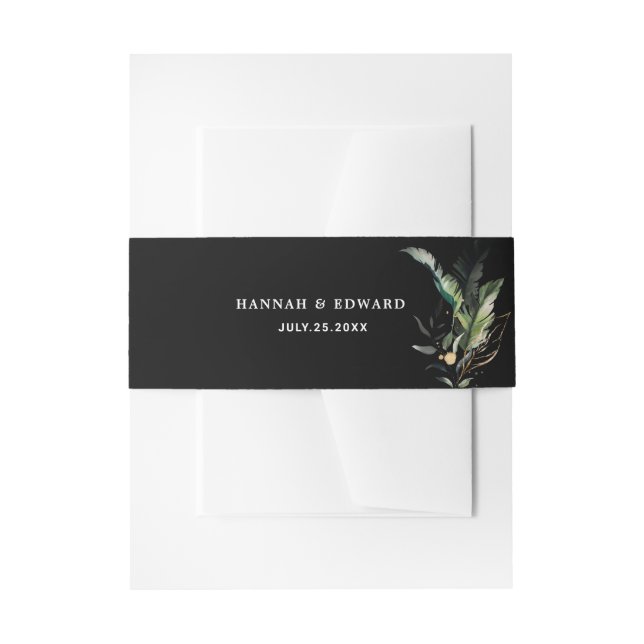 Wild-tropische Foliage-Hochzeit Schwarz Einladungsbanderole (Vorderseite Beispiel)