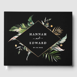Wild-tropische Foliage-Hochzeit Schwarz Gästebuch