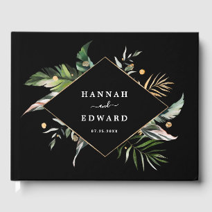 Wild-tropische Foliage-Hochzeit Schwarz Gästebuch