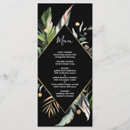 Wild-tropische Foliage-Hochzeit Schwarz Menükarte