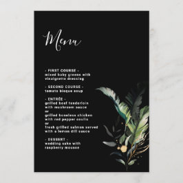 Wild-tropische Foliage-Hochzeit Schwarz Menükarte