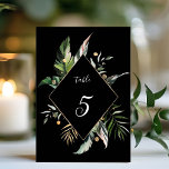 Wild-tropische Foliage-Hochzeit Schwarz Tischnummer<br><div class="desc">Diese Hochzeitskarte bietet Blätter aus Aquarellpalmen,  Bananenkarte,  exotische tropische Blätter und Imitate mit goldenen Blätter aus goldenen Imitaten und einem silbernen Rahmen. Es ist perfekt für einen tropischen,  Strand,  Sommer oder Hochzeit in Urlaubsort.</div>