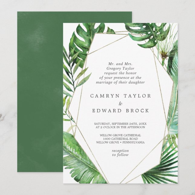 Wild tropische Palm Geometric Formal Wedding Einladung (Vorne/Hinten)