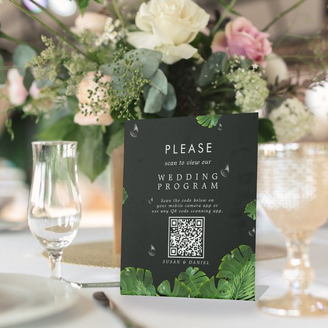 Wild tropische Palmen Blätter QR Code Hochzeitspro Sockelschild (Von Creator hochgeladen)