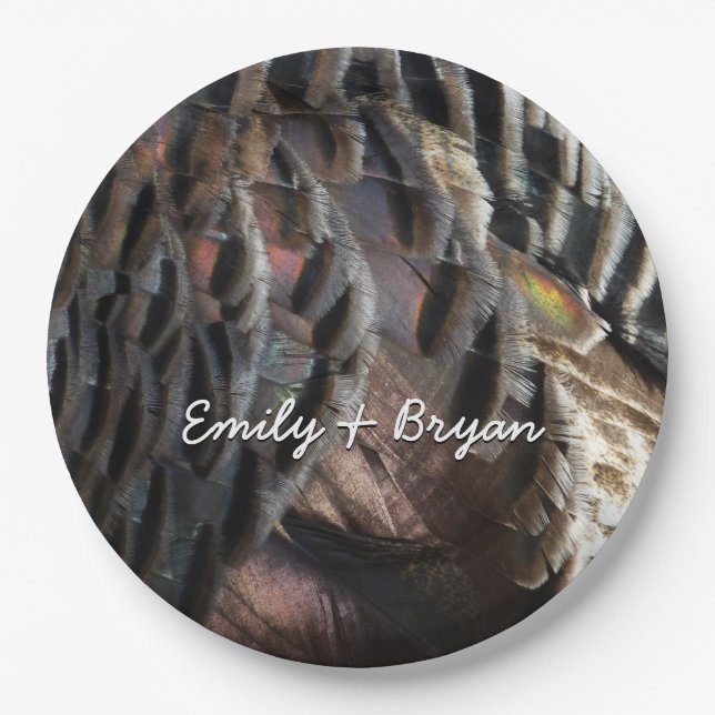 Wild Turkey Feathers I Abstrakt Nature Design Pappteller (Vorderseite)