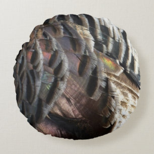 Wild Turkey Feathers I Abstrakt Nature Design Rundes Kissen