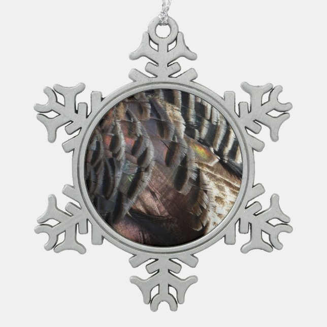 Wild Turkey Feathers I Abstrakt Nature Design Schneeflocken Zinn-Ornament (Vorderseite)
