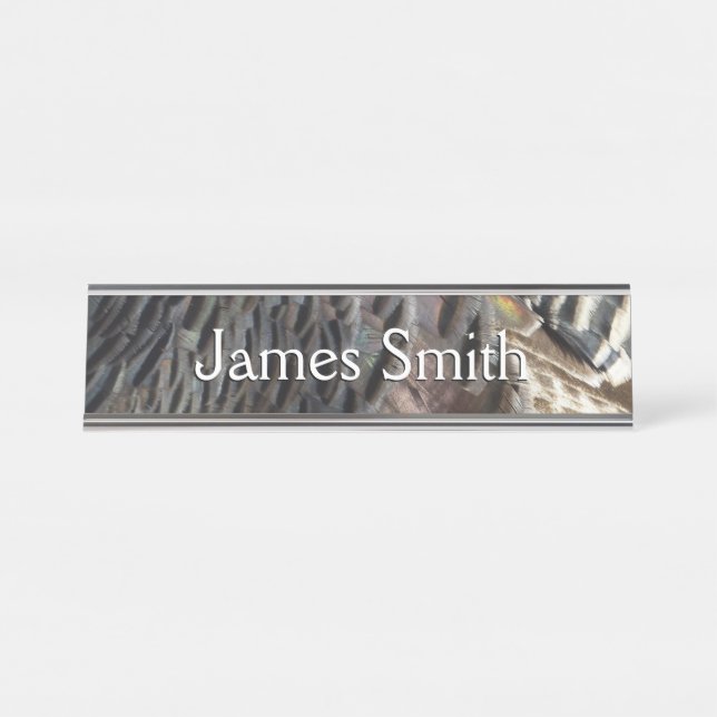 Wild Turkey Feathers I Abstrakt Nature Design Schreibtischnamensplakette (Vorderseite )