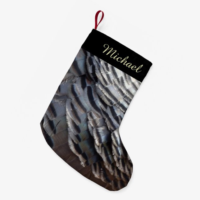Wild Turkey Feathers II Abstrakte Naturgestaltung Kleiner Weihnachtsstrumpf (Vorderansicht (hängend))