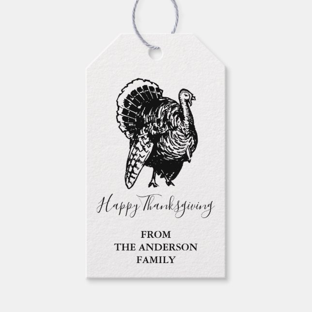 Wild Turkey Happy Thanksgiving Kraft Geschenkanhänger (Vorderseite)