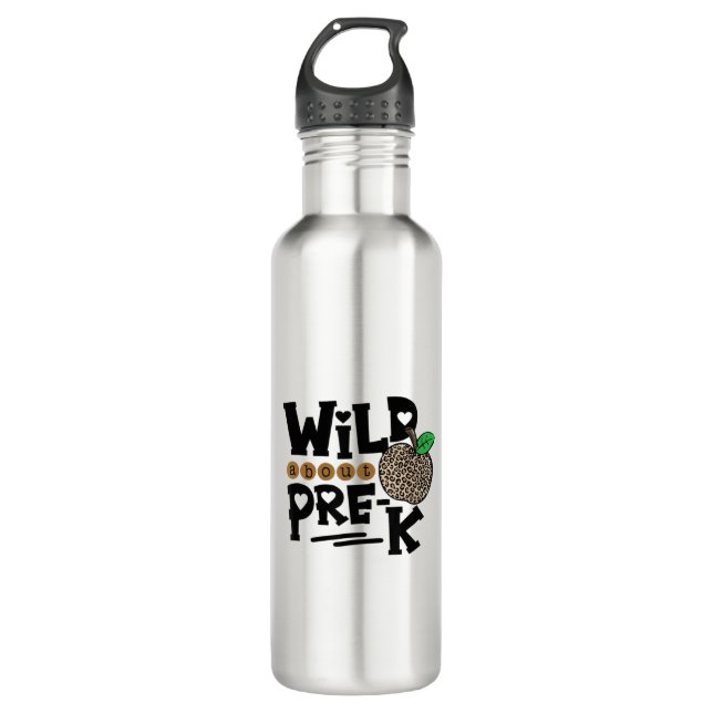Wild über Pre-K Leopard zurück zum Schullehrer Edelstahlflasche (Vorderseite)