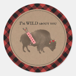 Wild über Sie Buffalo Karierte Cupid Valentine Runder Aufkleber