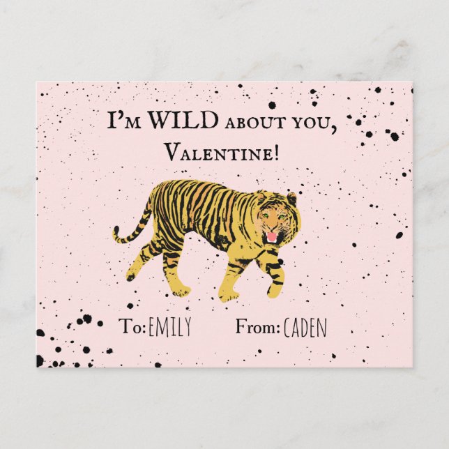 Wild über Sie Valentine Tiger Kinder Klassenzimmer Postkarte (Vorderseite)