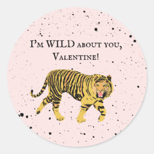 Wild über Sie Valentine Tiger Kinder Klassenzimmer Runder Aufkleber