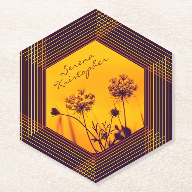 Wild Umbel Blume Kontur Lila und Gold Elegant Untersetzer (Vorderseite)