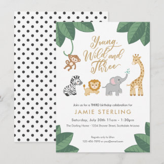 Wild und Drei Jungle Safari 3. Geburtstag Einladung
