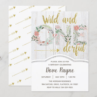 Wild und einsam, erster Geburtstag, Mädchen, Blume Einladung