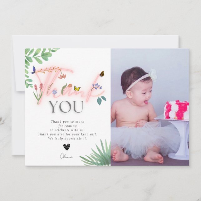 Wild und einsam, Wildblume, rosa Foto Dankeskarte (Vorderseite)