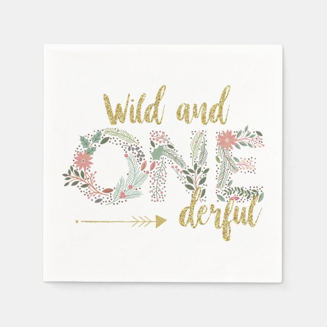 Wild und eintönig First Birthday Baby Girl Serviette (Vorderseite)