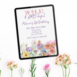 Wild und EINzigartig, Wilde Blume 1. Geburtstag Einladung
