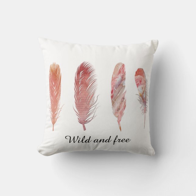 Wild und frei rosa und pfirsichfarbene Federn auf  Kissen (Vorderseite)
