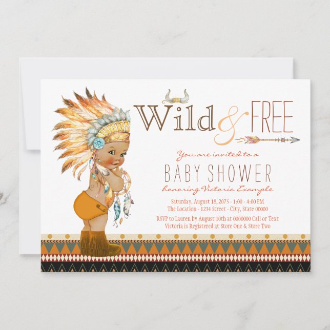 Wild und kostenlos Ethnic Boys Tribal Boho Baby Sh Einladung (Vorderseite)