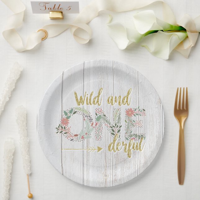 Wild und Onederful Baby Girl First Birthday Paper  Pappteller (Hochzeit)
