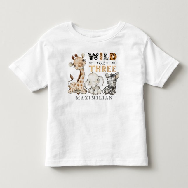 Wild und Three Birthday Jungle Baby T - Shirt (Vorderseite)