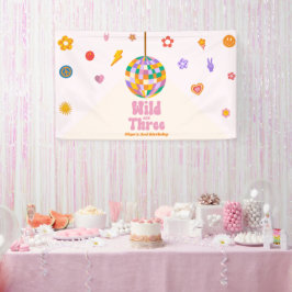 Wild und Three Disco Ball 3. Geburtstag Party Banner