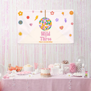 Wild und Three Disco Ball 3. Geburtstag Party Banner