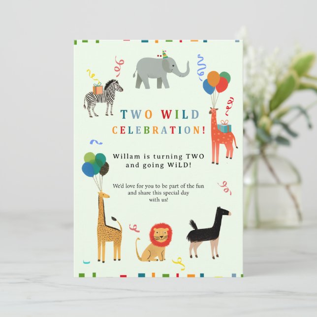 Wild und Whimsical 2. Geburtstag Einladung (Stehend Vorderseite)