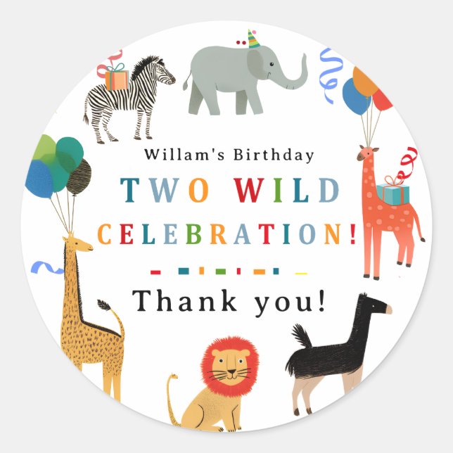 Wild und Whimsical 2. Geburtstag Runder Aufkleber (Vorderseite)