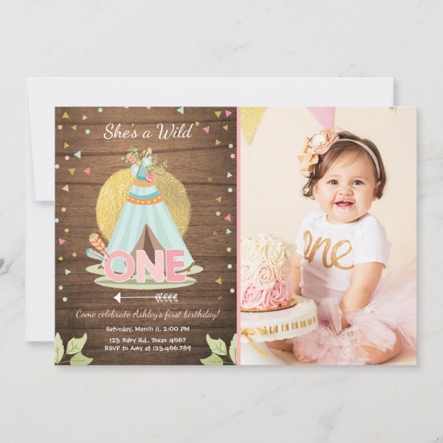 Wild Une invitation d'anniversaire Teepee Boho Gir (Devant)