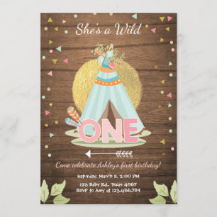 Wild Une invitation d'anniversaire Teepee Boho Gir