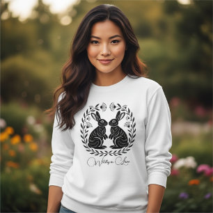 Wild Verliebt Linolschnitt Hasen Romantisch Sweatshirt