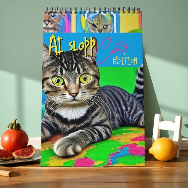 Wild Verrückte Hässliche Katzen Kunst AI-Schrott S Kalender (Wildly absurd, AI-generated cats in chaotic, colorful, and ironic situations. Perfectly messy!)