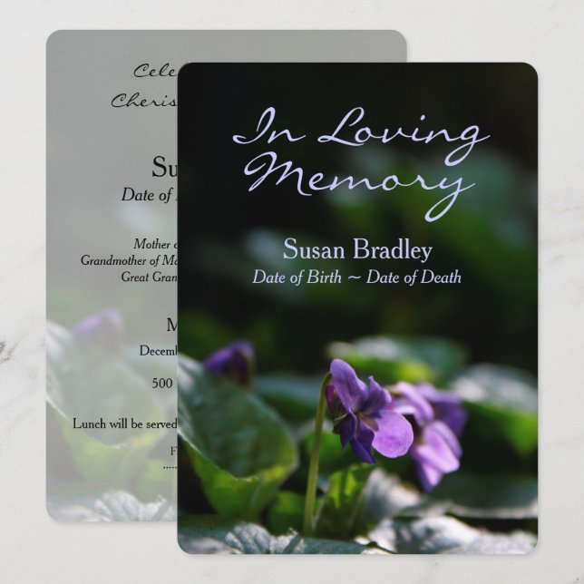 Wild Violets Célébration de la vie carte funéraire (Devant / Derrière)