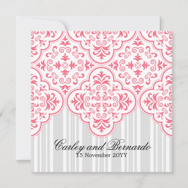 Wild Watermelon Wedding Damask Muster Custom Einladung (Vorderseite)