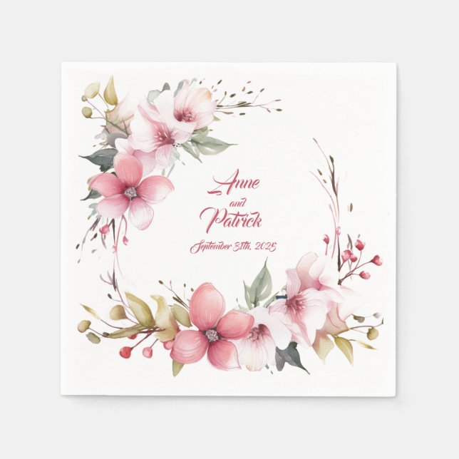 Wild weiche Rose: Personalisierte Hochzeit von Nap Serviette (Vorderseite)