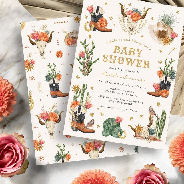Wild West Baby Shower Einladung (Watercolor Boho Wild West Baby Shower Invitation
)