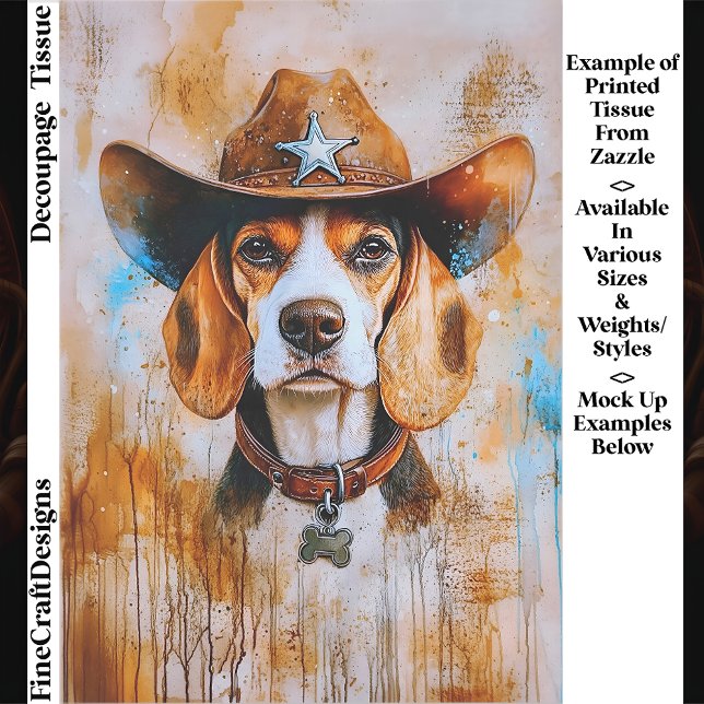 Wild West Beagle Dog In Cowboy Hat EY4 Decoupage Seidenpapier (Von Creator hochgeladen)